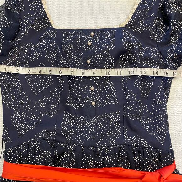 Vintage Dress Navy Blue White Print Maxi Long Prairie Regency - Picture 3 of 11